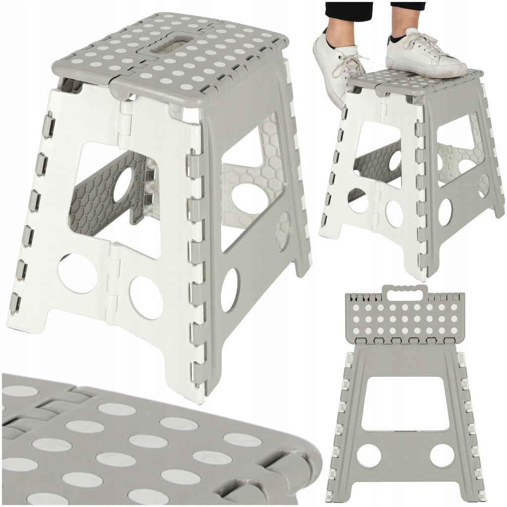 Stołek taboret składany antypoślizgowy wysoki 39cm jasny szary