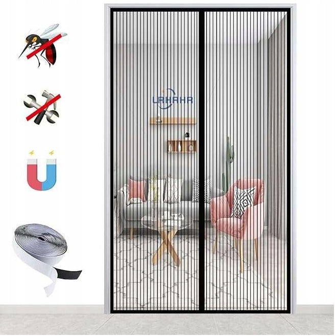 Moskietiera na drzwi balkonowe 70x200cm Zamknięcie magnetyczne Czarna