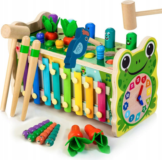 Zabawki drewniane rozwojowe Montessori wielofunkcyjna skrzynka na zabawki