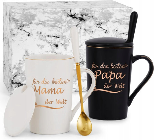 Kubki ceramiczne z pokrywką prezent dla mamy i taty 400 ml j. niemiecki