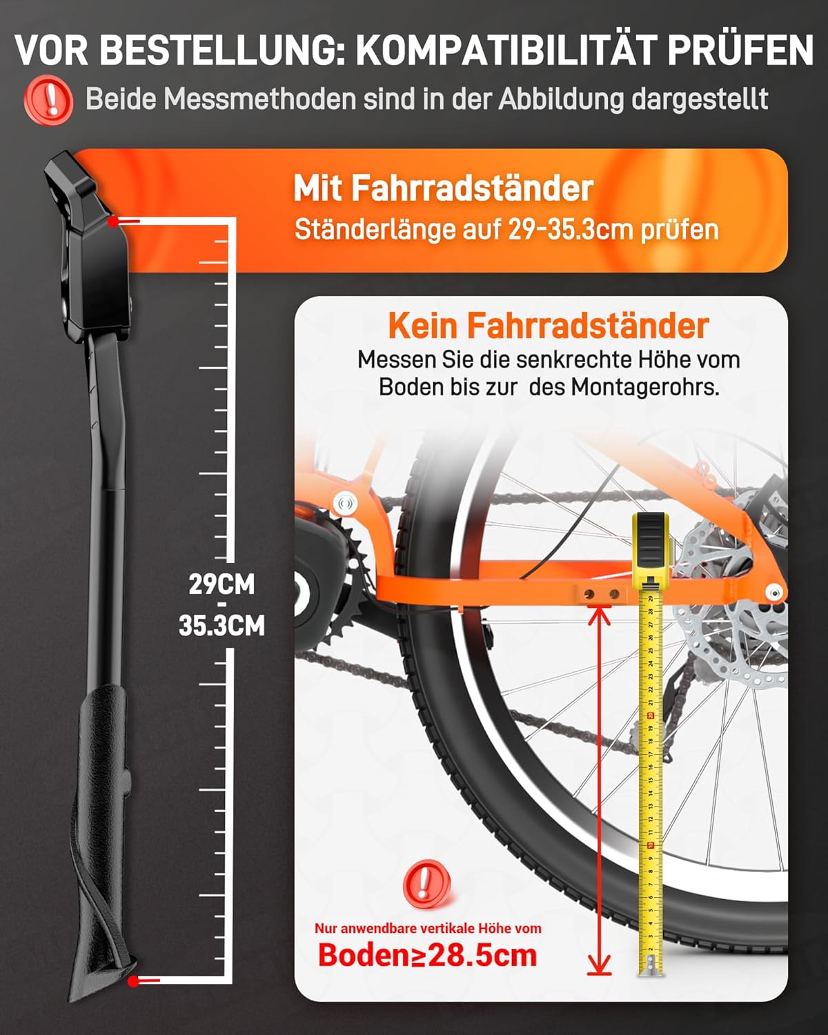 HENMI Stopka rowerowa 29cm-35cm 24-29", stojak na rowery z 2 otworami 18mm