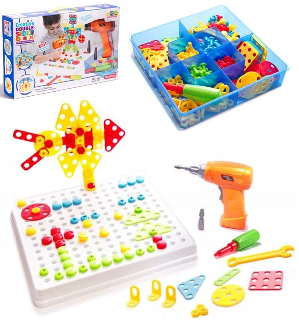 Puzzle Klocki w walizce 6w1+ wkrętarka 261 el.