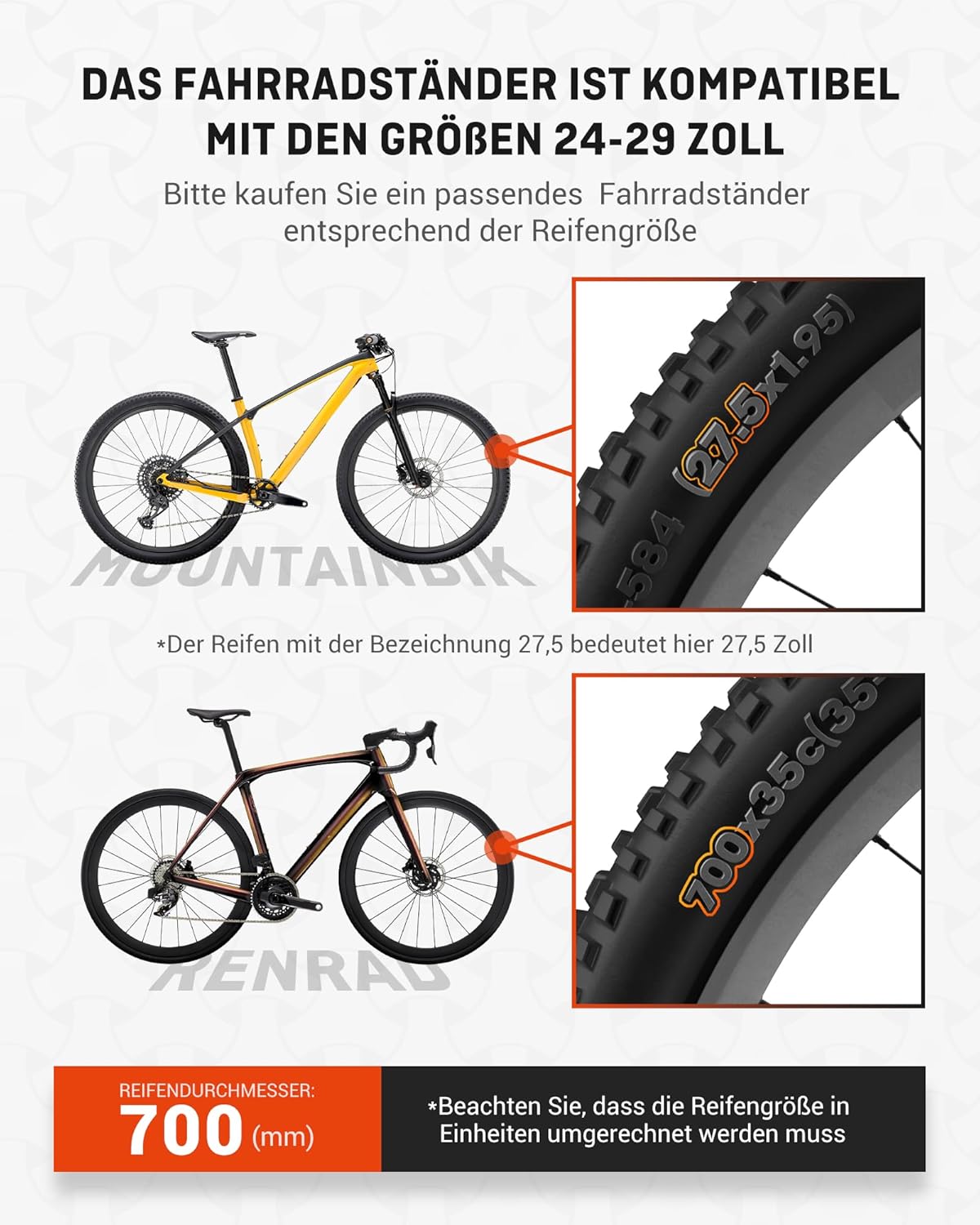 HENMI Stopka rowerowa 29cm-35cm 24-29", stojak na rowery z 2 otworami 18mm