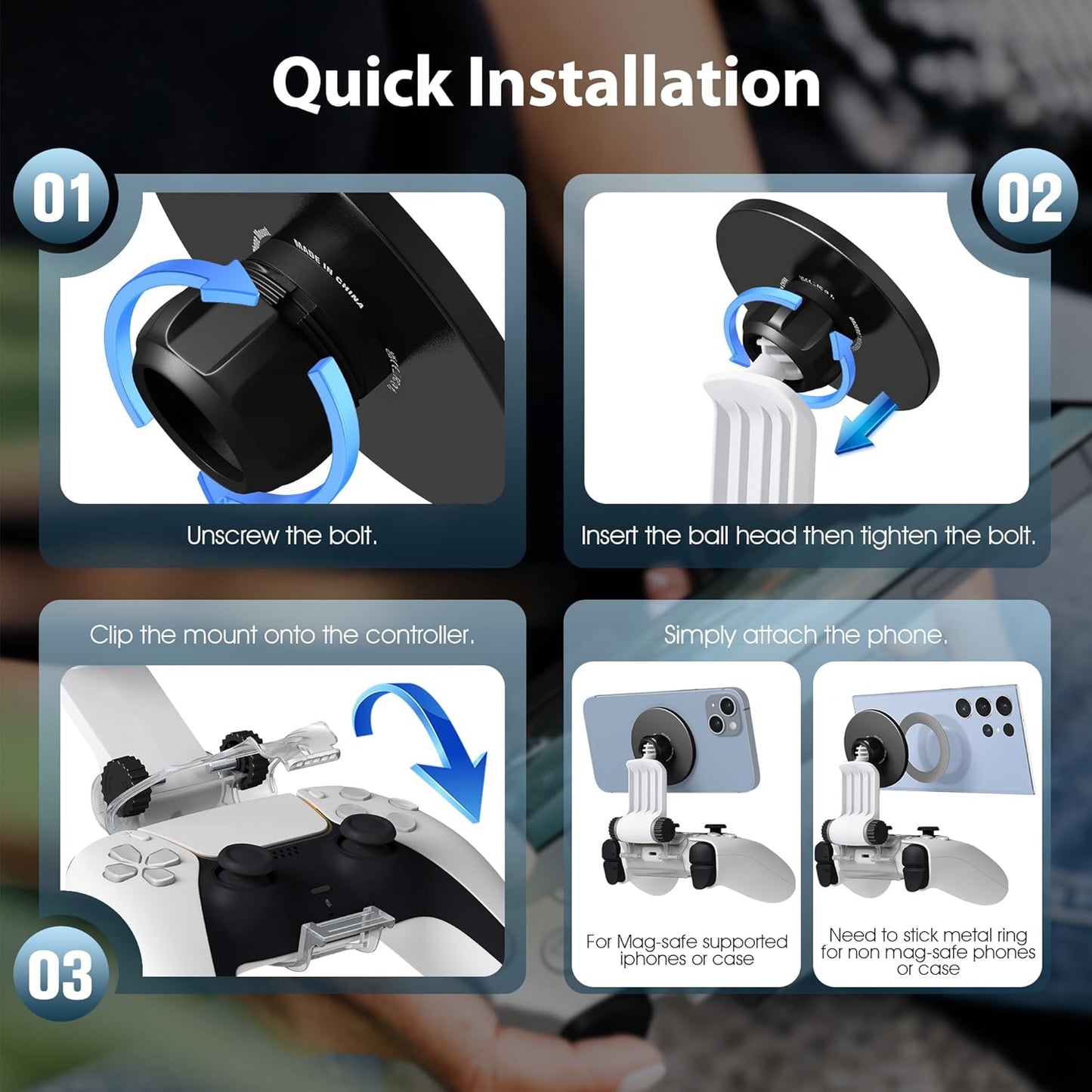 Uchwyt na telefon do pada DualSense / DualShock – regulowany