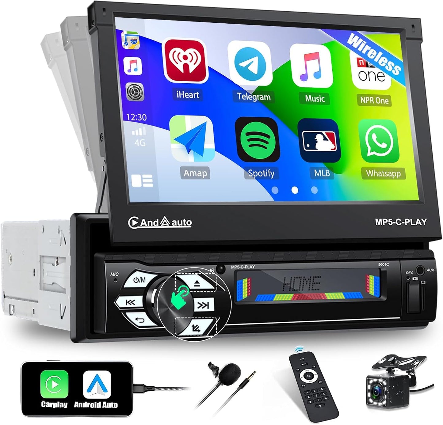 Radio samochodowe AndAuto MP5-C-PLAY 1DIN z wysuwanym ekranem dotykowym
