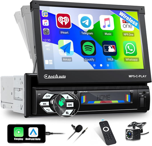 Radio samochodowe AndAuto MP5-C-PLAY 1DIN z wysuwanym ekranem dotykowym