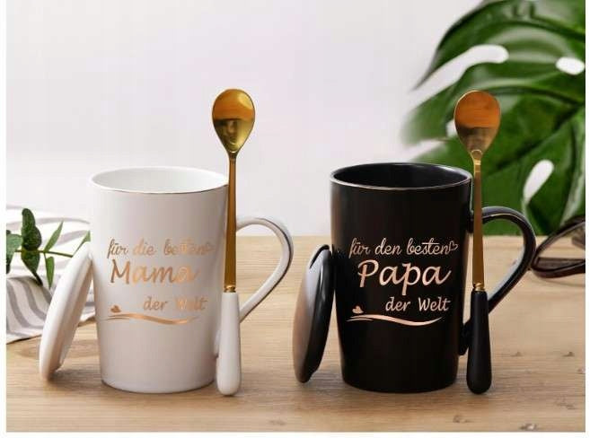 Kubki ceramiczne z pokrywką prezent dla mamy i taty 400 ml j. niemiecki