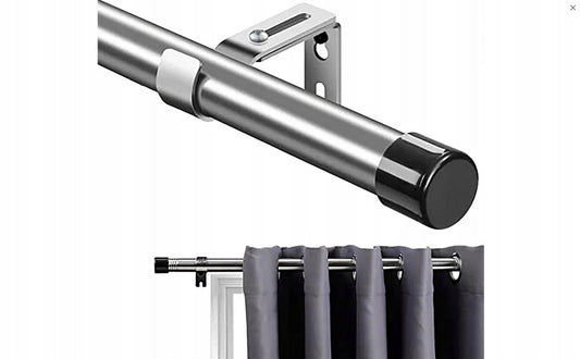 Karnisz pojedynczy na firanki zasłony drążek 76- 238 cm srebrny metalowy